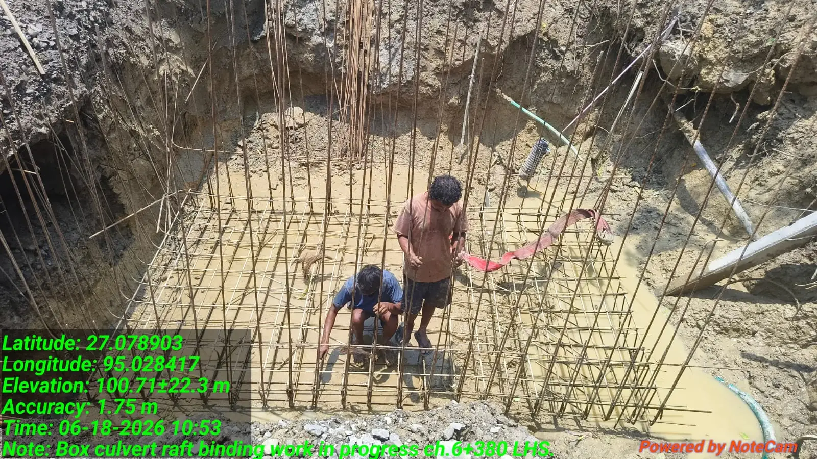 Box culvert rebar and formwork, night shift, Assam